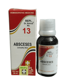 Homoeopathic medicine bottle and packaging for Abscesses on a white background