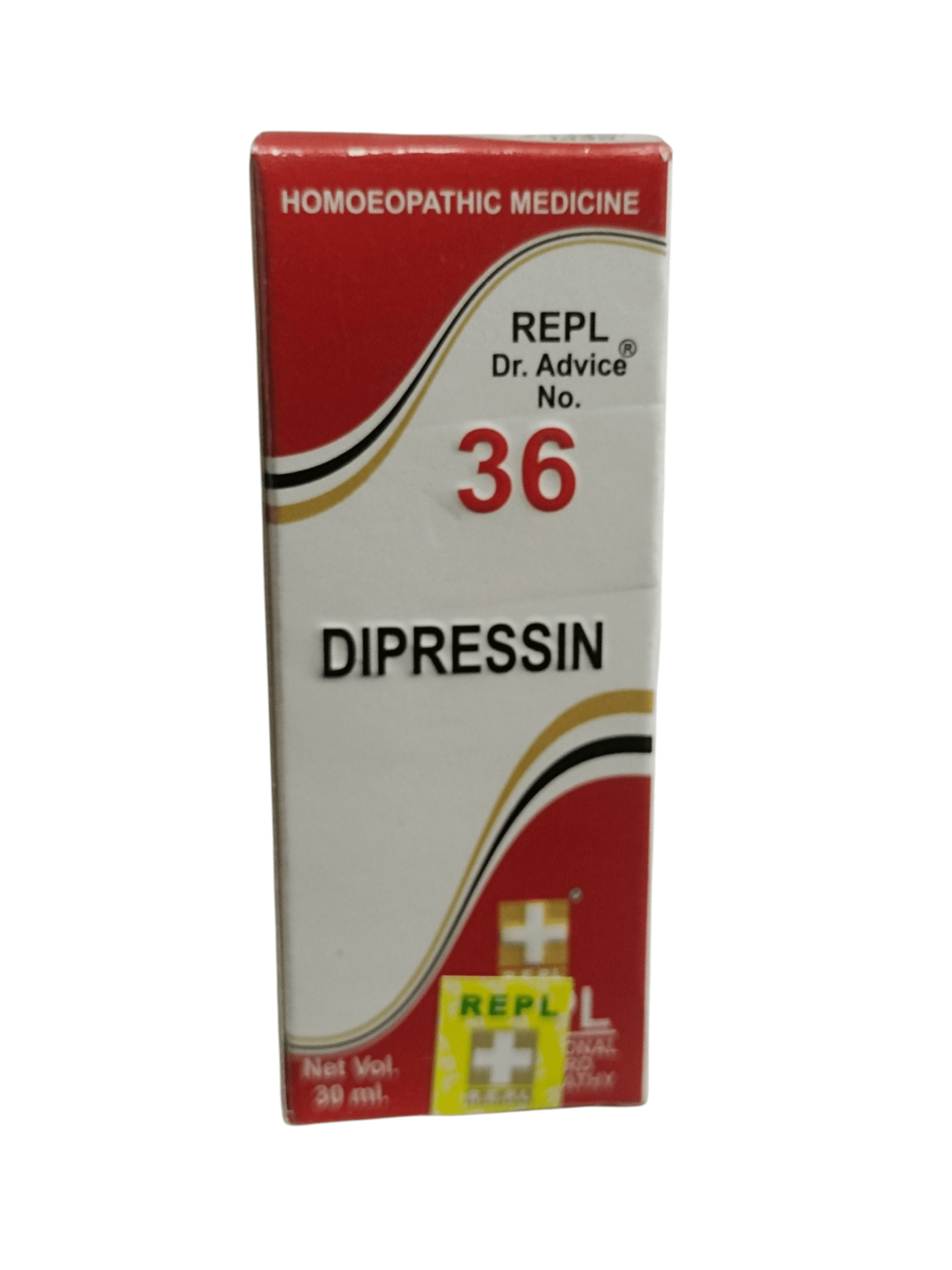 Box of Dipressin homoeopathic medicine with red and white design