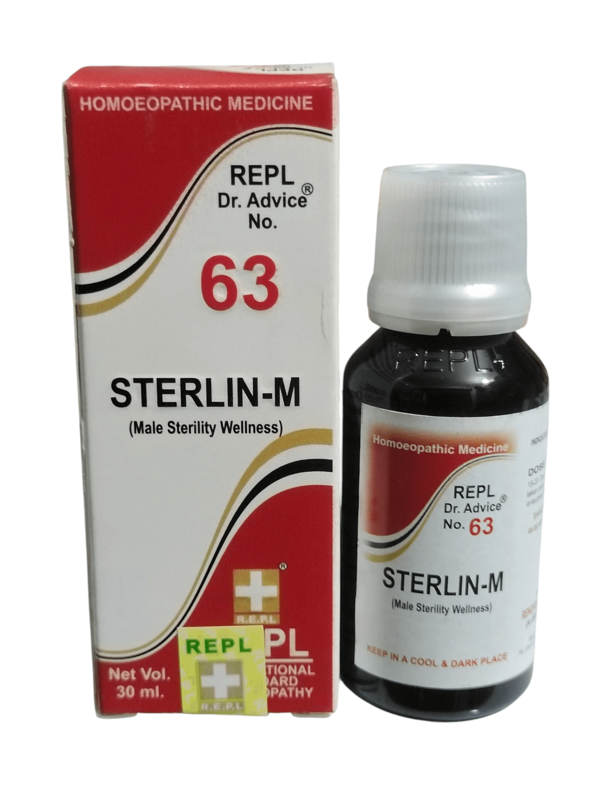 Sterlin-M homeopathic medicine bottle and packaging on a white background