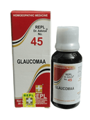 Homoeopathic medicine packaging and bottle labeled 'GLAUCOMAA' on a white background