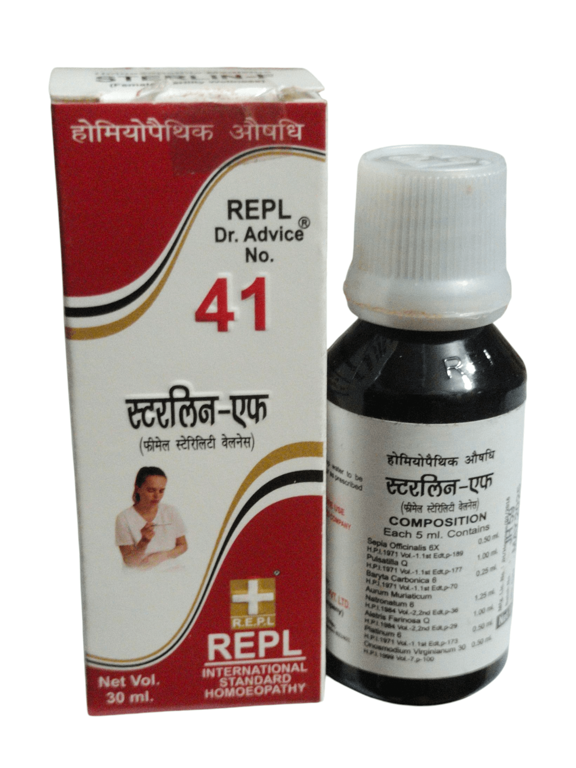 REPL Dr. Advice No. 41 homeopathic medicine bottle and packaging on a white background