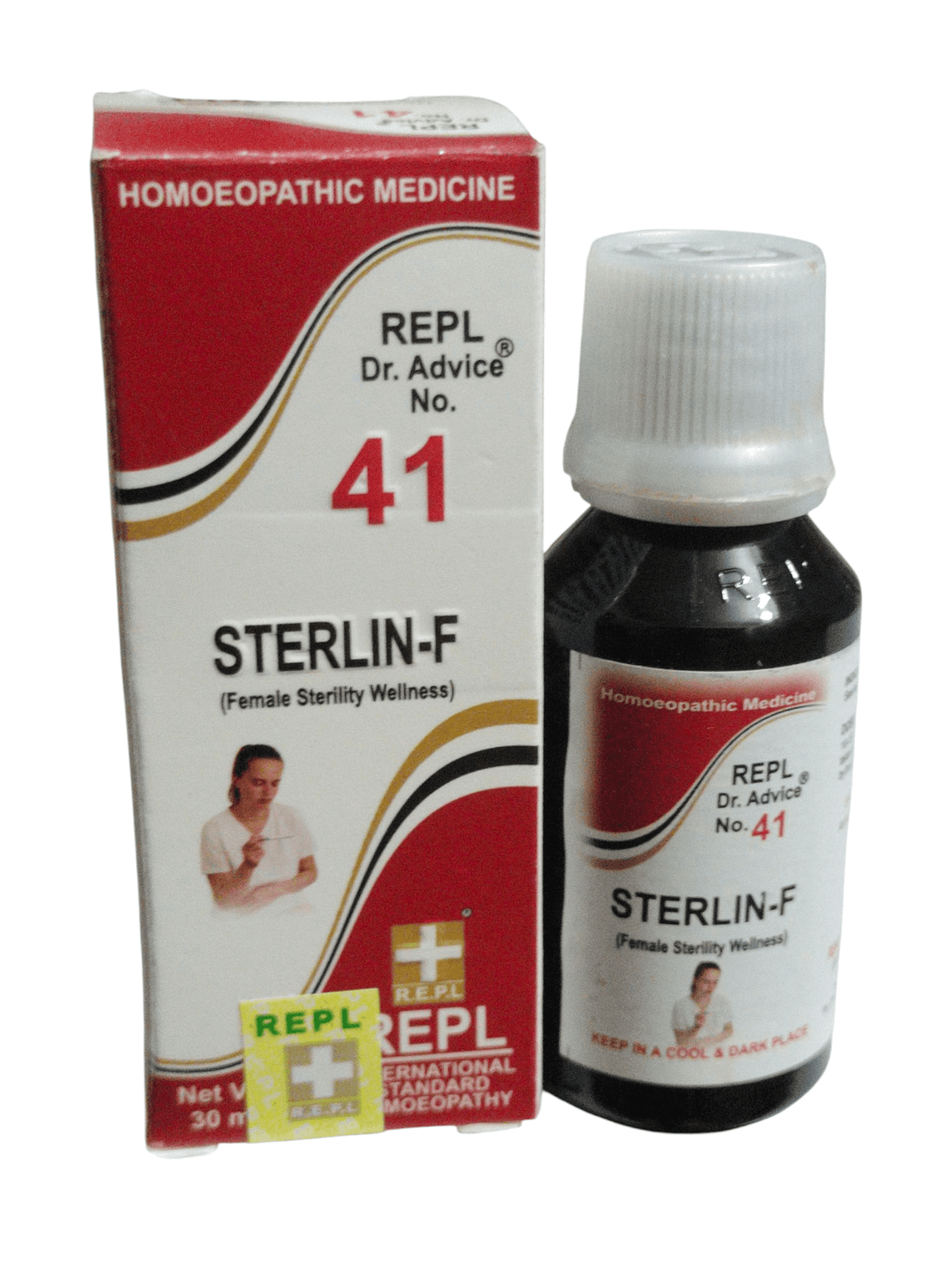 Sterlin-F bottle and packaging with REPL branding on a white background