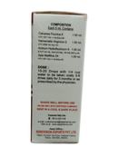 Back label of a medical or pharmaceutical container with text and dosing instructions.