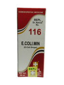 Box of E. Coli Min drops with REPL branding on a white background