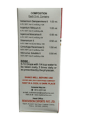 Medicinal bottle label with composition and usage instructions on a white background