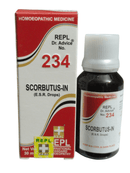 Homoeopathic medicine packaging with bottle and box labeled 'Scorbutus-In' on a white background.