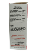 Medical composition packaging with detailed instructions and product details on a white background