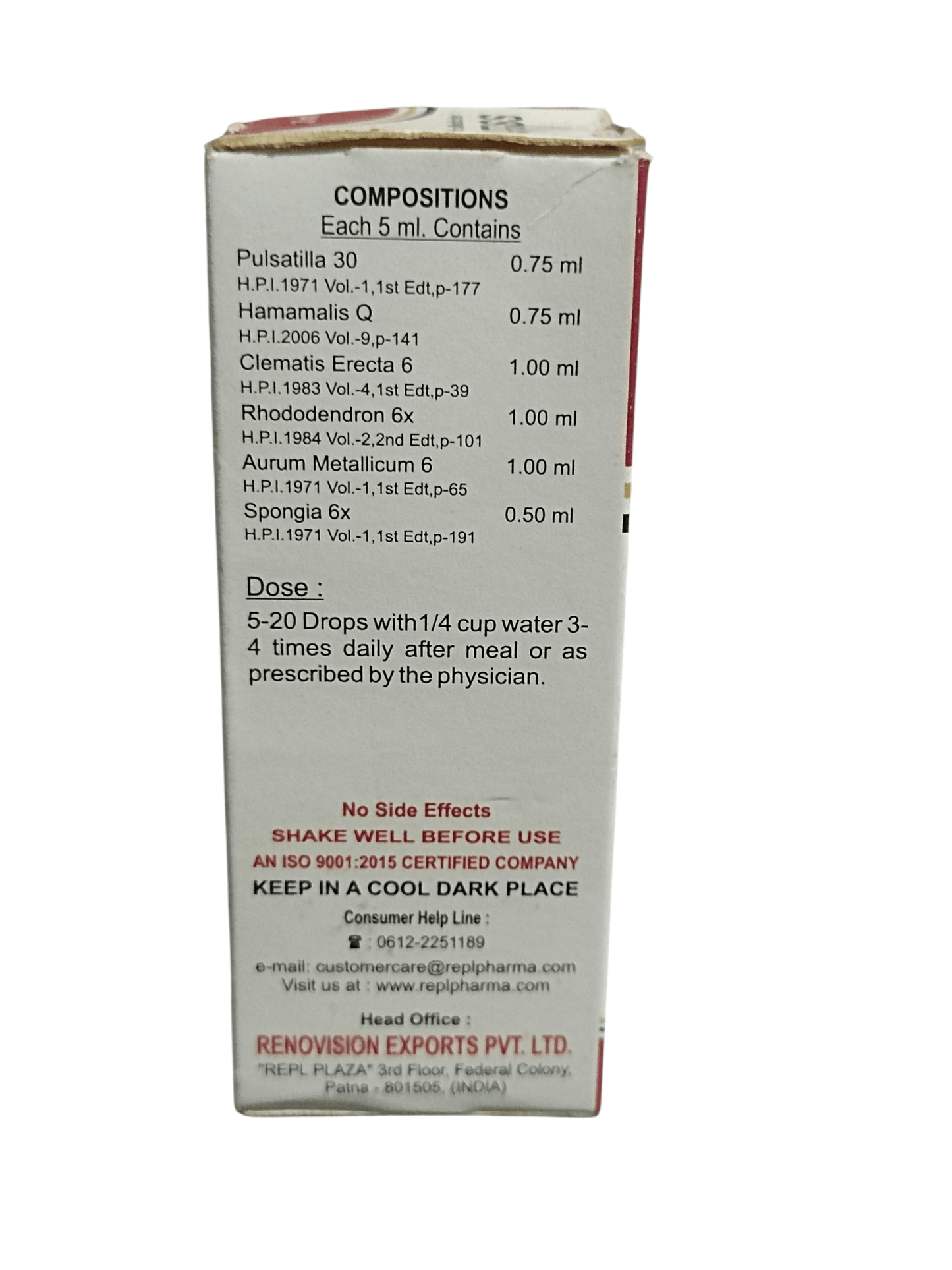 Box of a pharmaceutical product with ingredient list and usage instructions on a white background