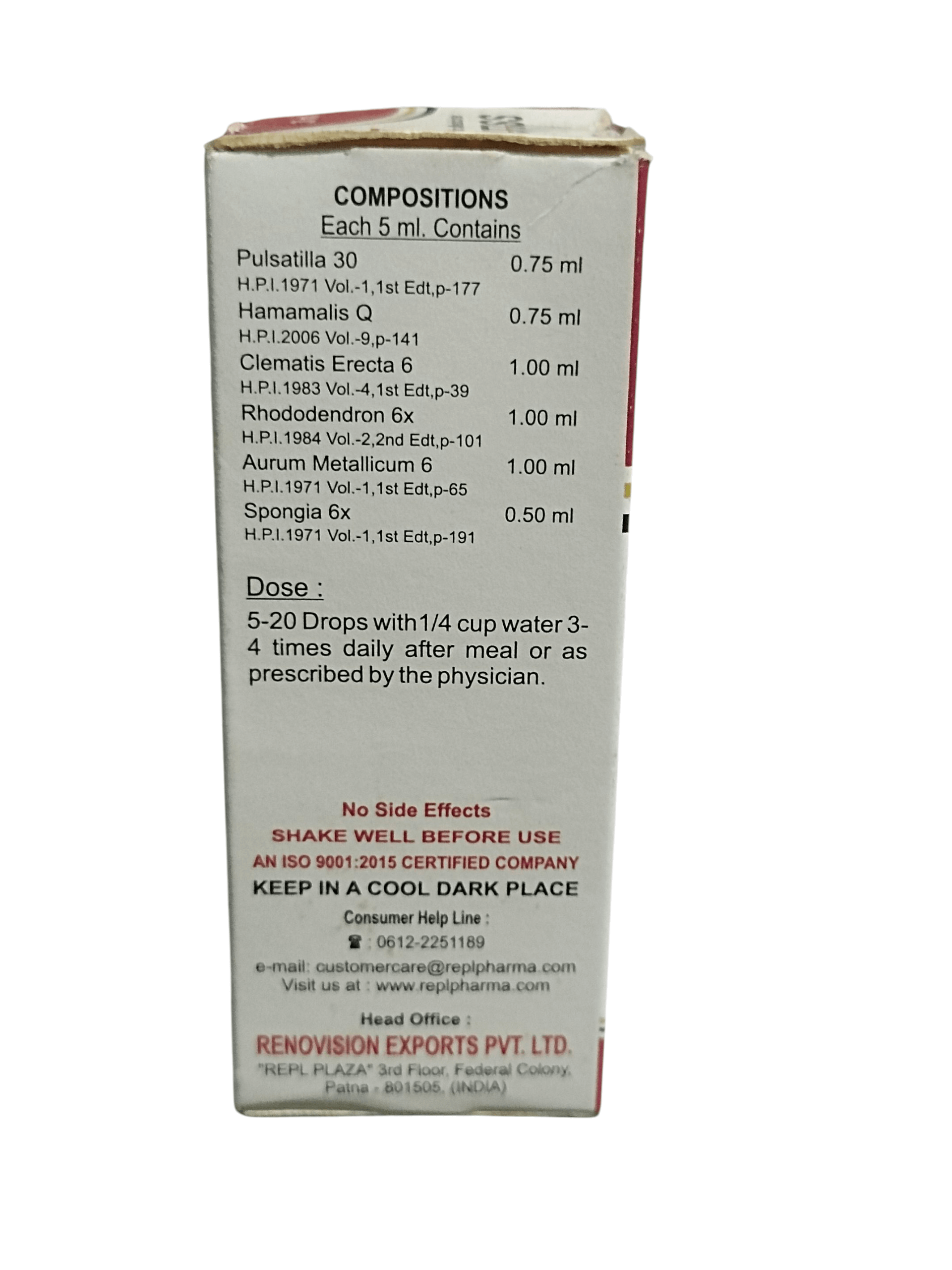 Box of a pharmaceutical product with ingredient list and usage instructions on a white background