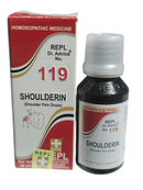 Bottle and box of Shoulderin, a homoeopathic medicine for shoulder pain, with REPL branding.