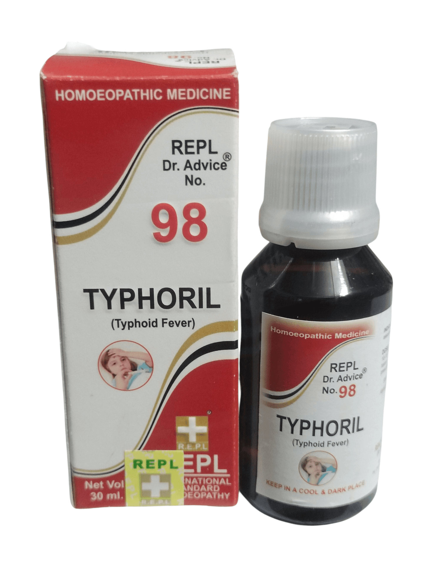 Typhoril homeopathic medicine bottle and packaging on a white background
