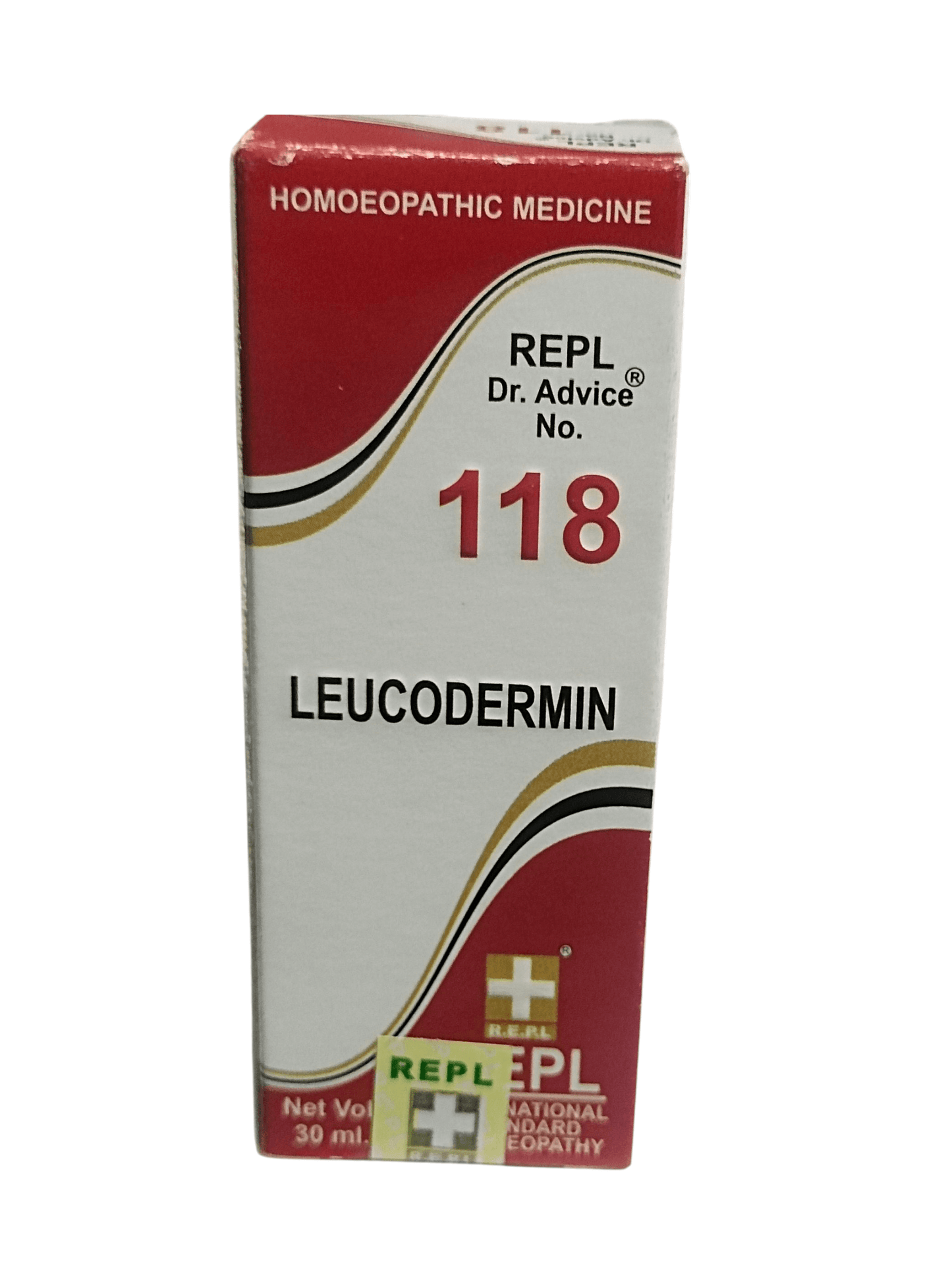 Box of Leucodermin homeopathic medicine with red and white design