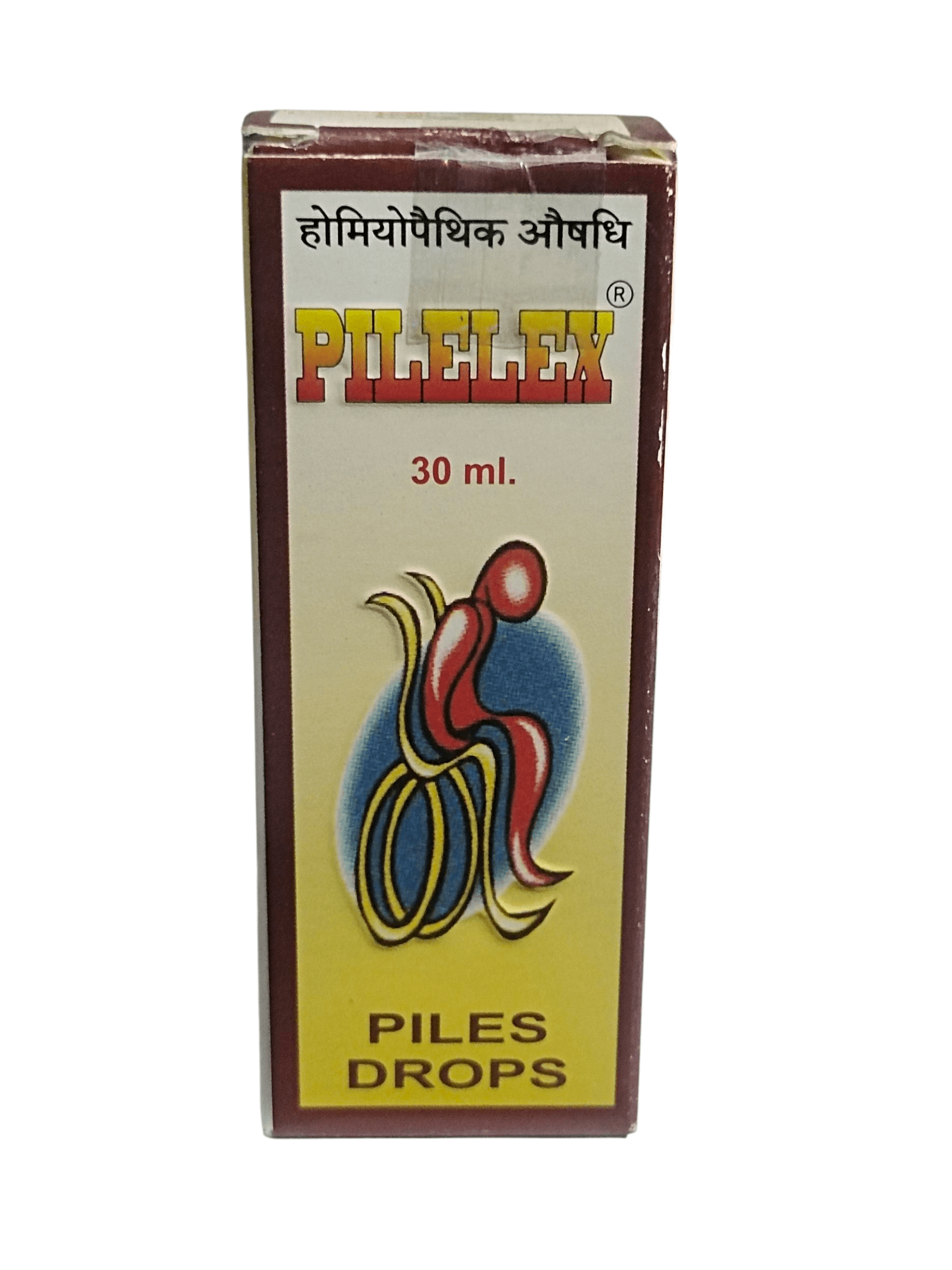Pilelex piles drops packaging with text and logo on a white background