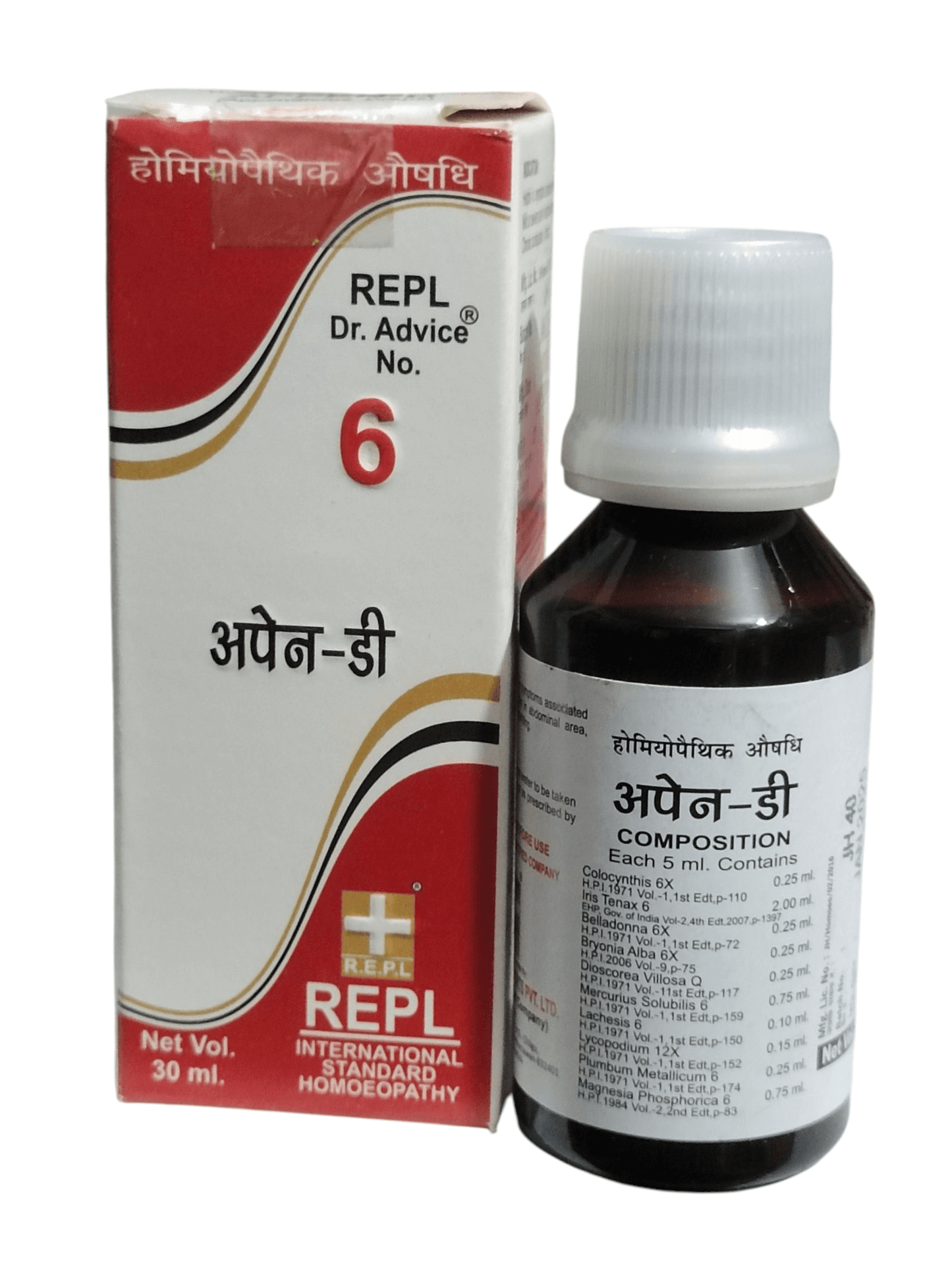 Bottle and box of REPL Dr. Advice No. 6 medicine on a white background