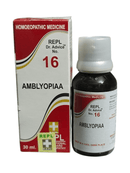 Homoeopathic medicine bottle and packaging of AMBLYOPIAIA with REPL branding.