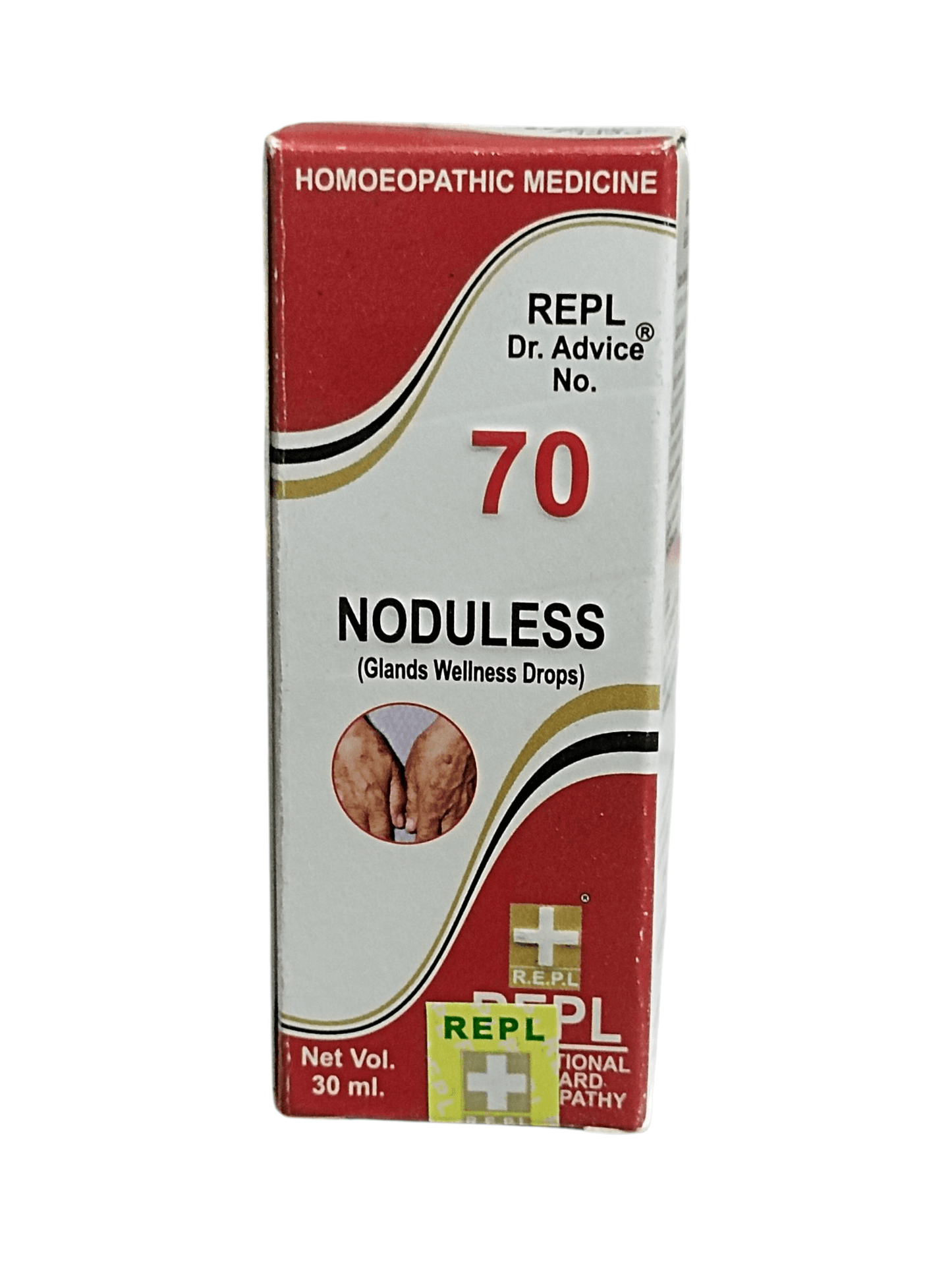 Box of Noduless Glands Wellness Drops with red and white design