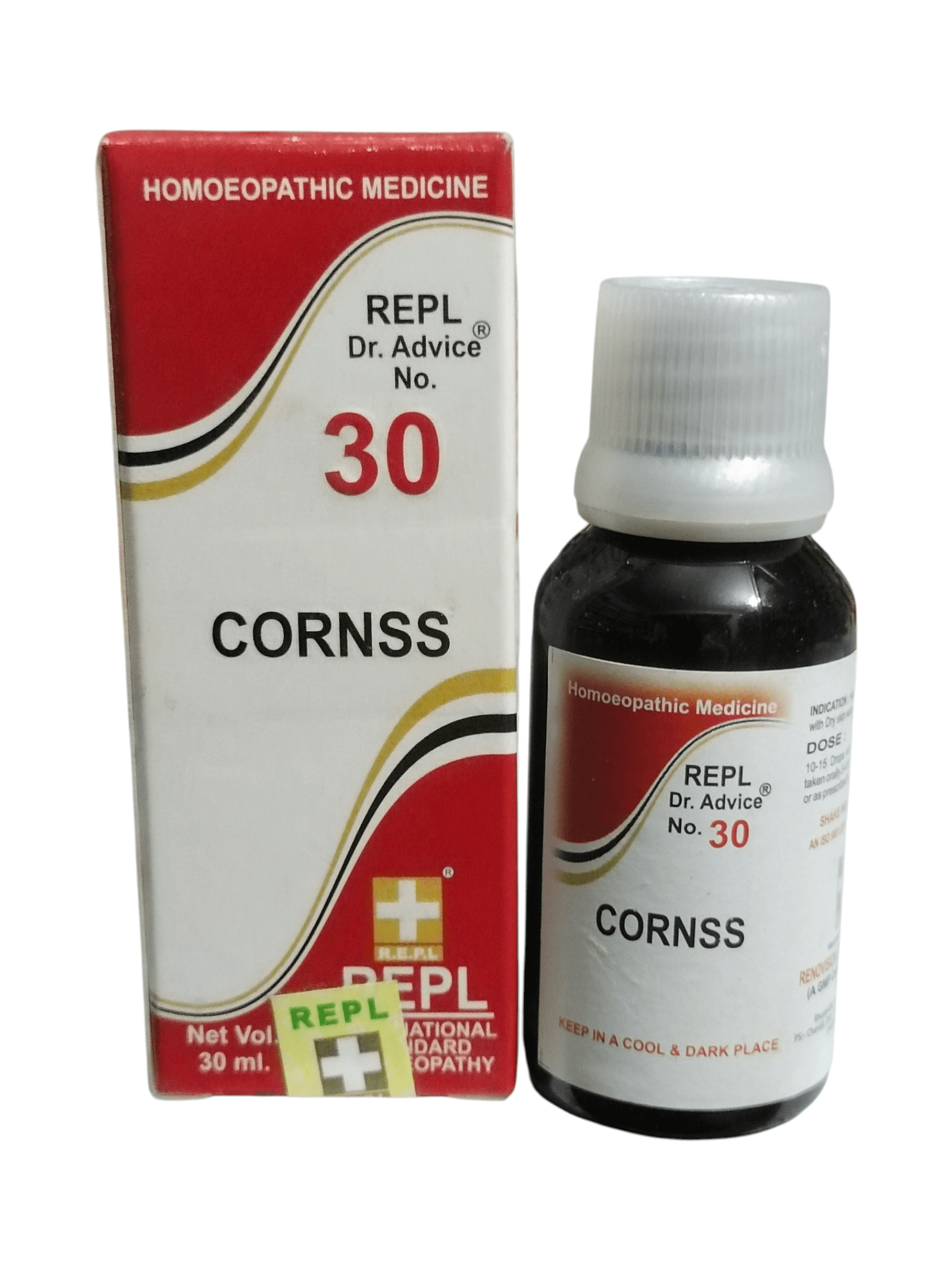 Cornss homeopathic medicine bottle and packaging on a white background
