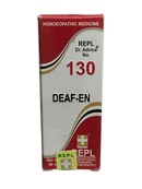 Red and white box of Homoeopathic Medicine with 'DEAF-EN' on a white background