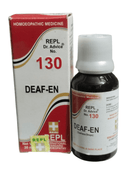 Homeopathic medicine bottle and packaging labeled 'DEAF-EN' on a white background