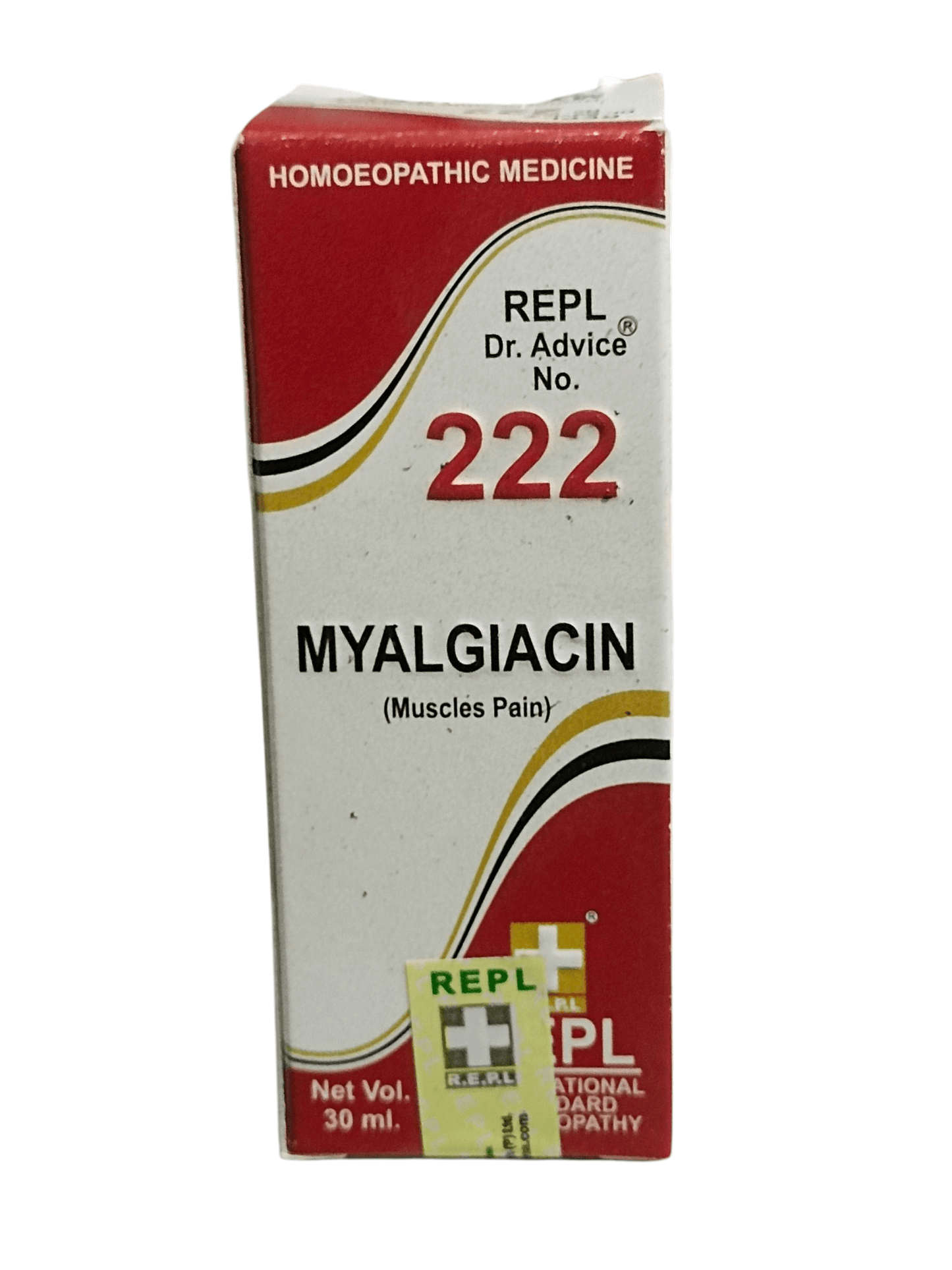 Box of Myalgiacin homeopathic medicine with red and white design