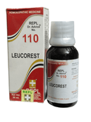 Leucorest homeopathic medicine bottle and packaging on a white background
