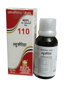 Bottle and box of REPL Dr. Advice No. 110 homeopathic medicine on a white background