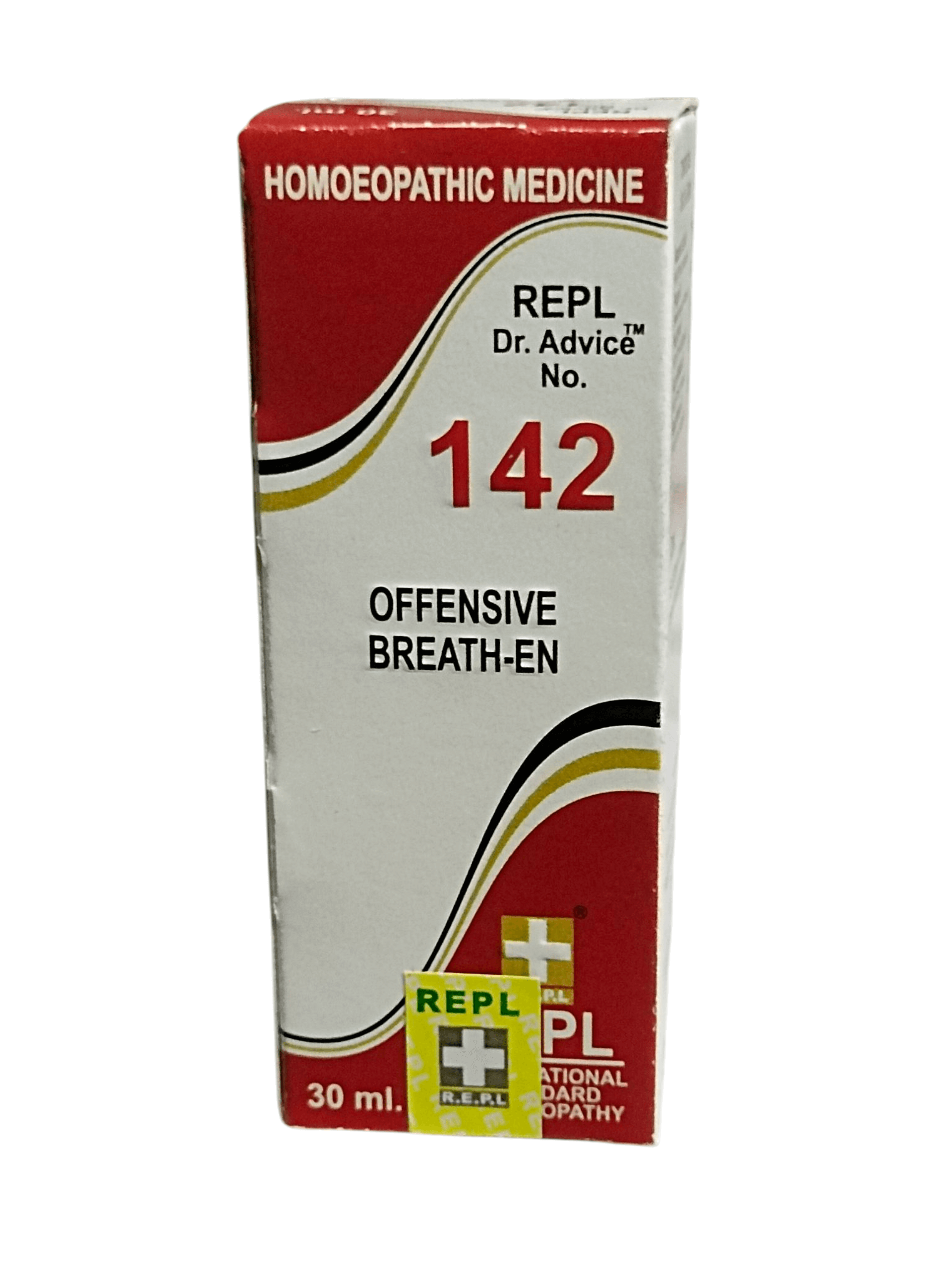 Box of REPL Dr. Advice No. 142 for offensive breath on a white background