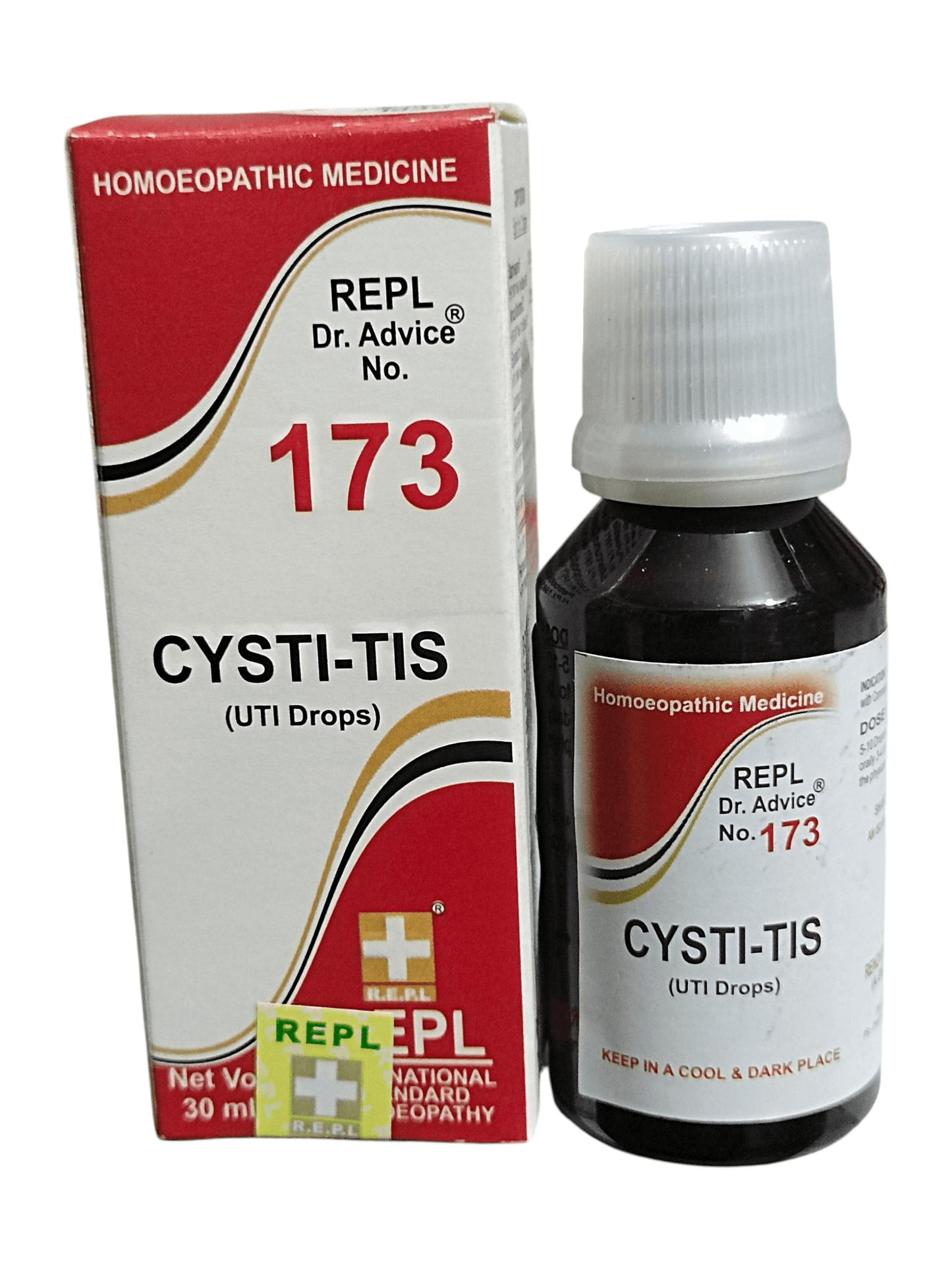 REPL DR. ADVICE NO. 173 CYSTI-TIS TREATMENT HOMEOPATHIC MEDICINE 30ML with packaging and bottle image