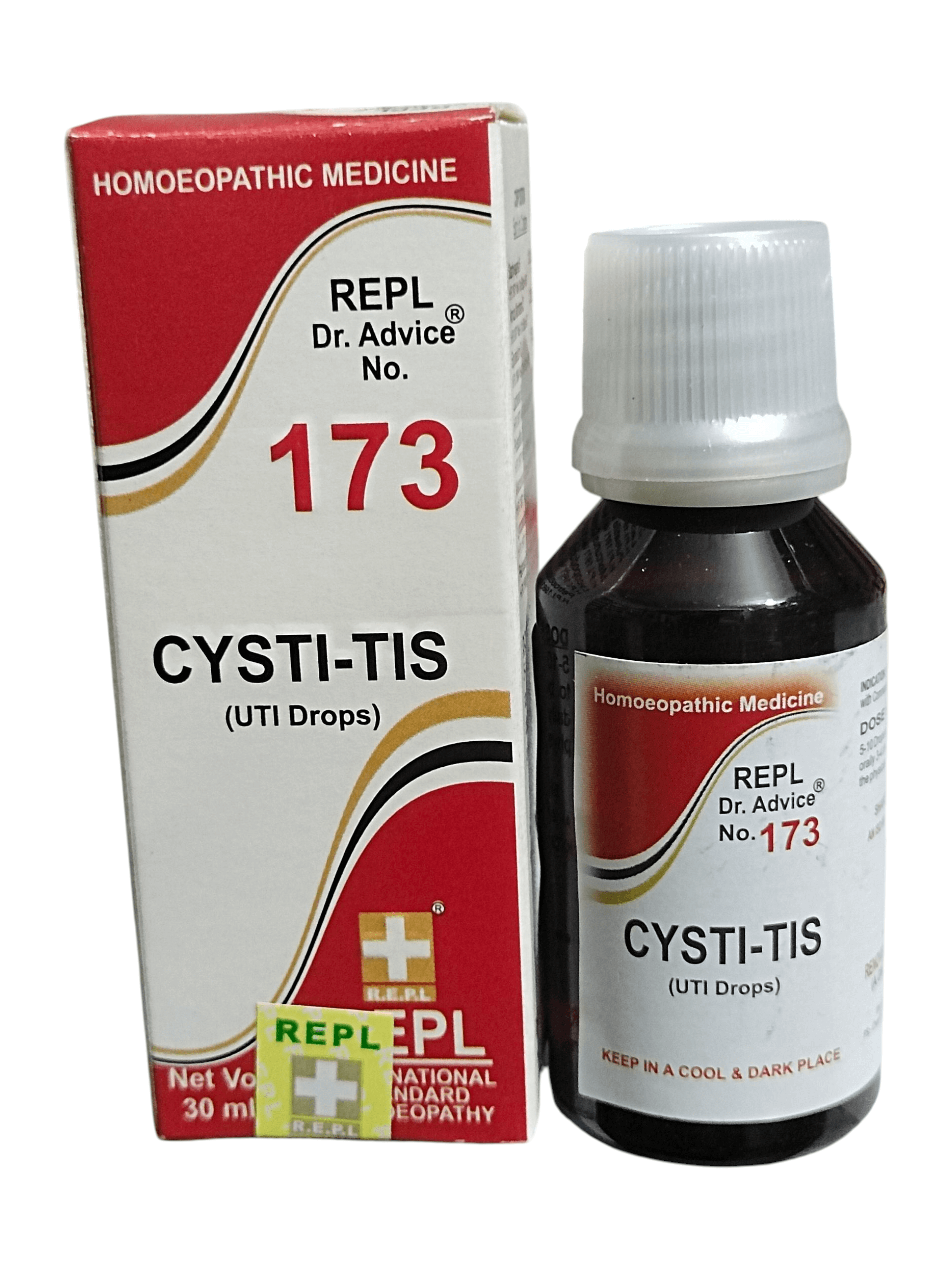REPL DR. ADVICE NO. 173 CYSTI-TIS TREATMENT HOMEOPATHIC MEDICINE 30ML with packaging and bottle image