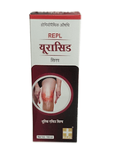REPL URACID SYRUP HOMEOPATHIC MEDICINE 100ML USE FOR URIC ACID CONTROLL (PACK OF 2) product packaging with joint pain illustration.