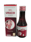 REPL URACID SYRUP HOMEOPATHIC MEDICINE 100ML USE FOR URIC ACID CONTROLL (PACK OF 2) with bottle and packaging.