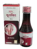 REPL URACID SYRUP HOMEOPATHIC MEDICINE 100ML USE FOR URIC ACID CONTROLL (PACK OF 2) with packaging and bottle.