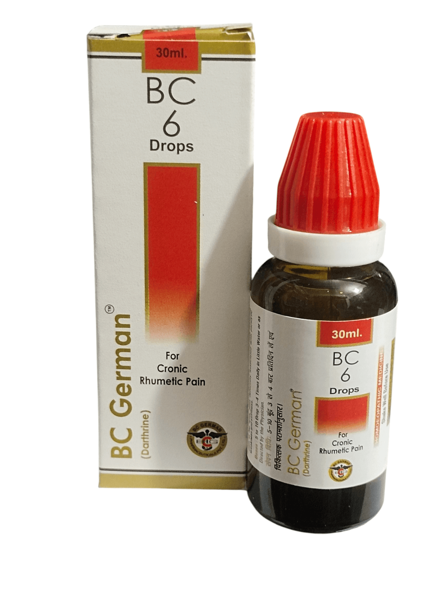 BC German BC 6 Drops bottle and packaging on a white background