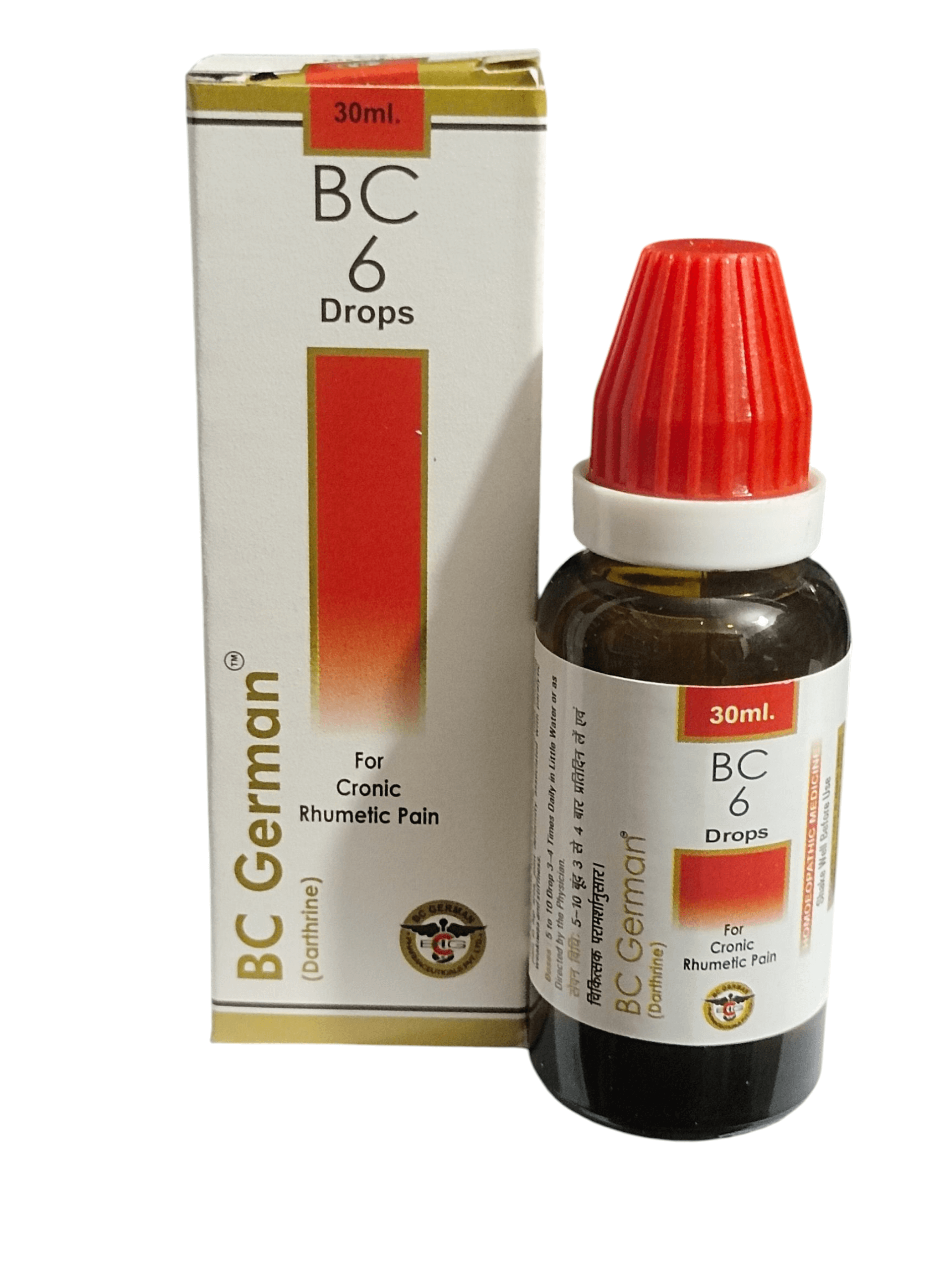 BC German BC 6 Drops bottle and packaging on a white background