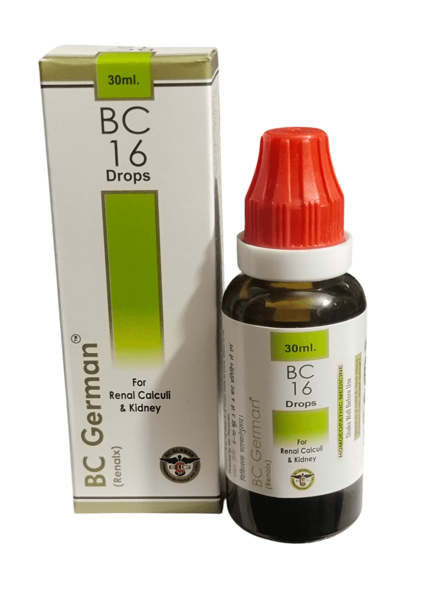 BC German BC 16 Drops bottle and packaging on a white background