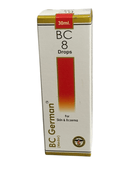 Box of BC 8 Drops for Skin & Eczema with BC German branding on a white background