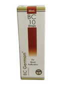 Box of BC 10 Drops for blood purification by BC German on a white background