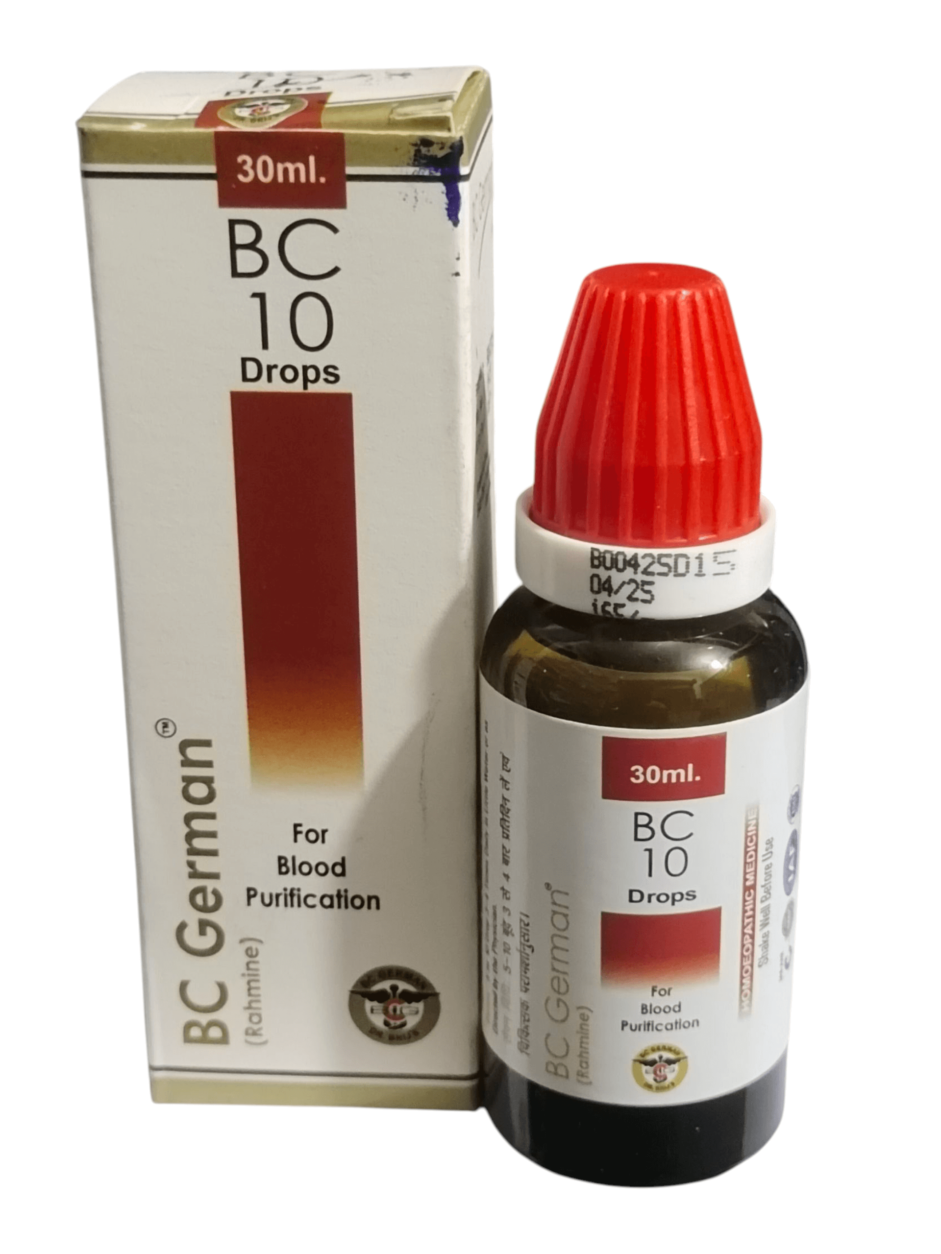 BC German BC 10 Drops bottle and packaging on a white background