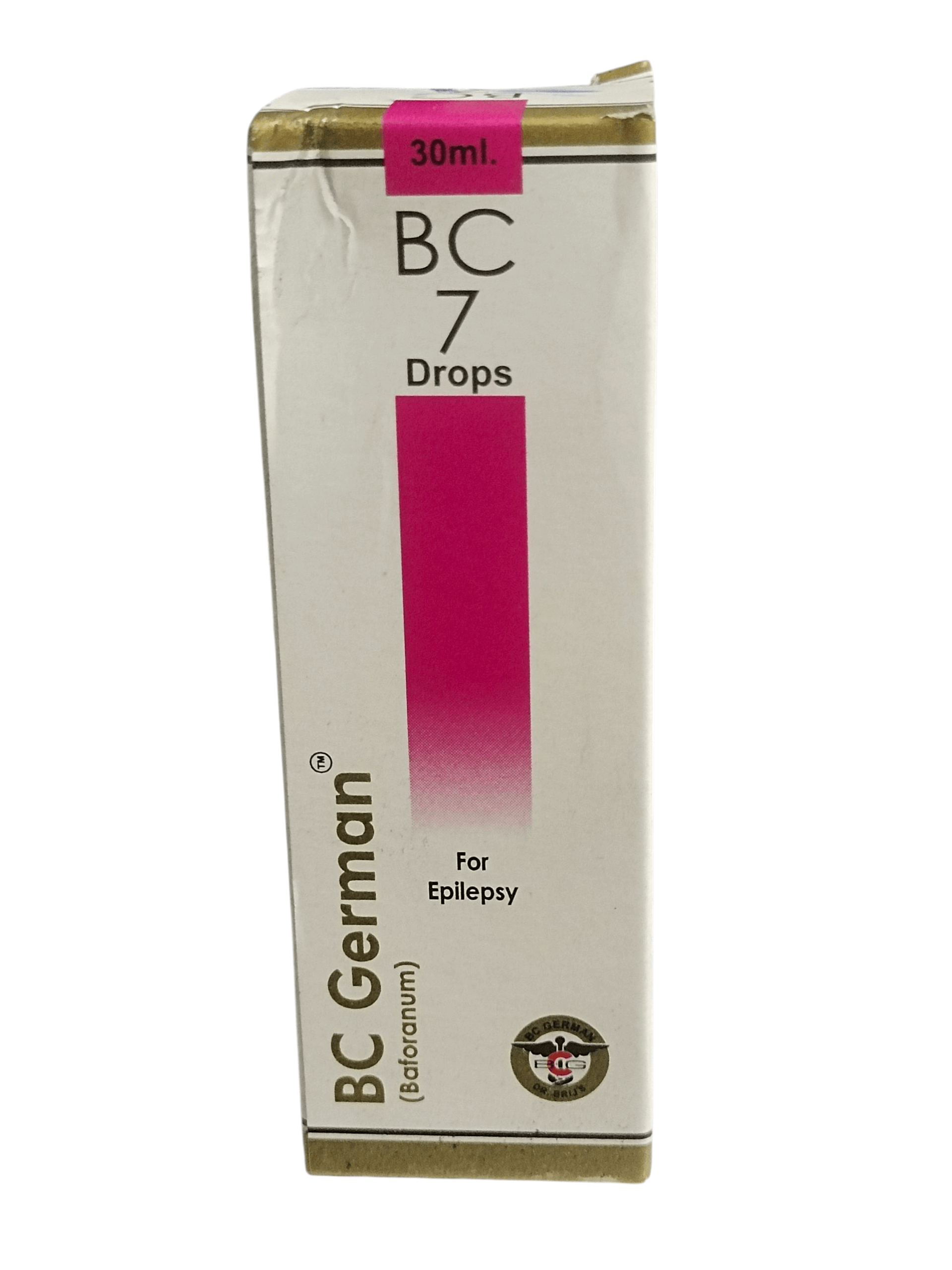 Box of BC German BC 7 Drops for Epilepsy on a white background