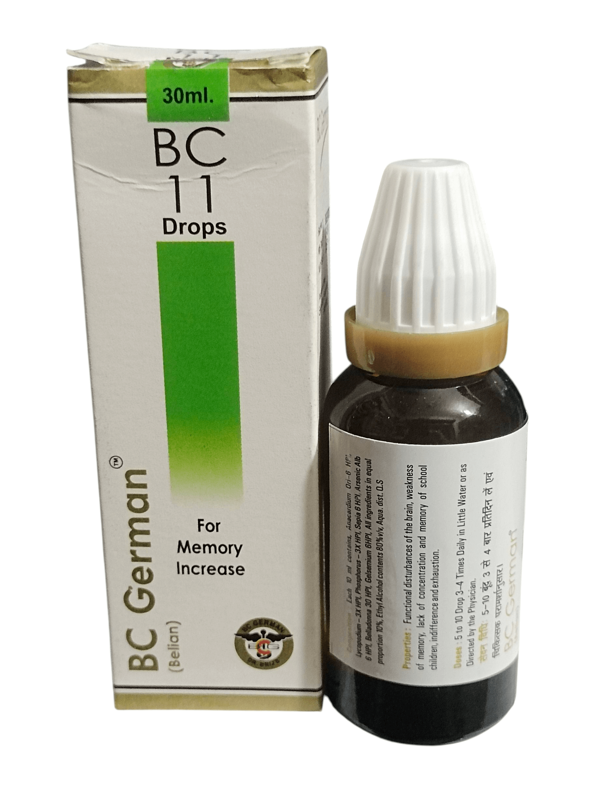 BC German BC 11 Drops bottle and packaging on a white background