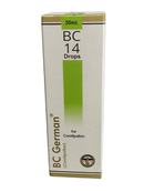 Box of BC German BC 14 Drops for Constipation on a white background