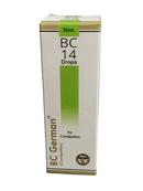 Box of BC German BC 14 Drops for Constipation on a white background