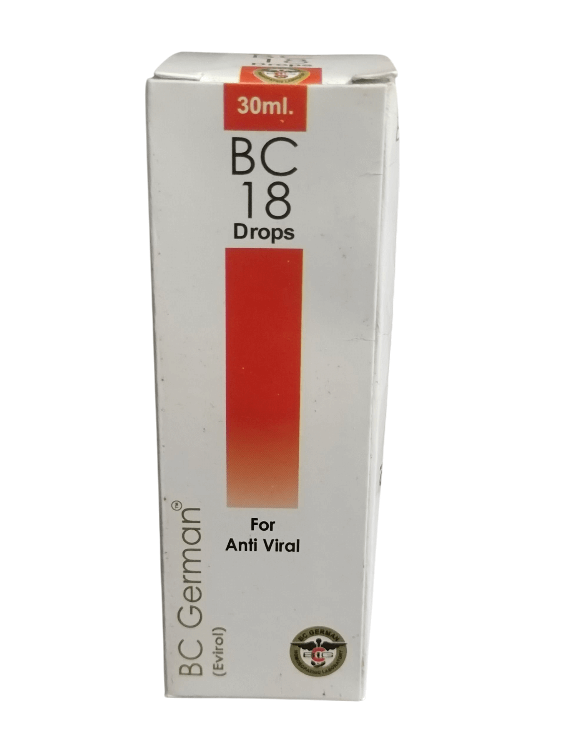 Box of BC 18 Drops for Anti Viral by BC German on a white background