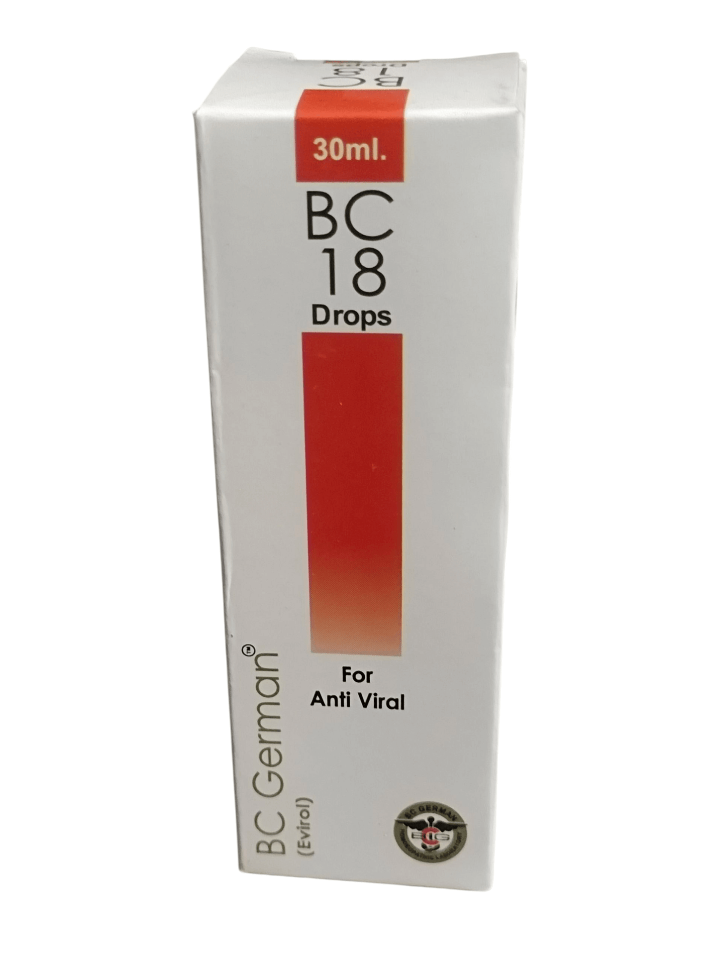Box of BC 18 Drops for Anti Viral by BC German on a white background