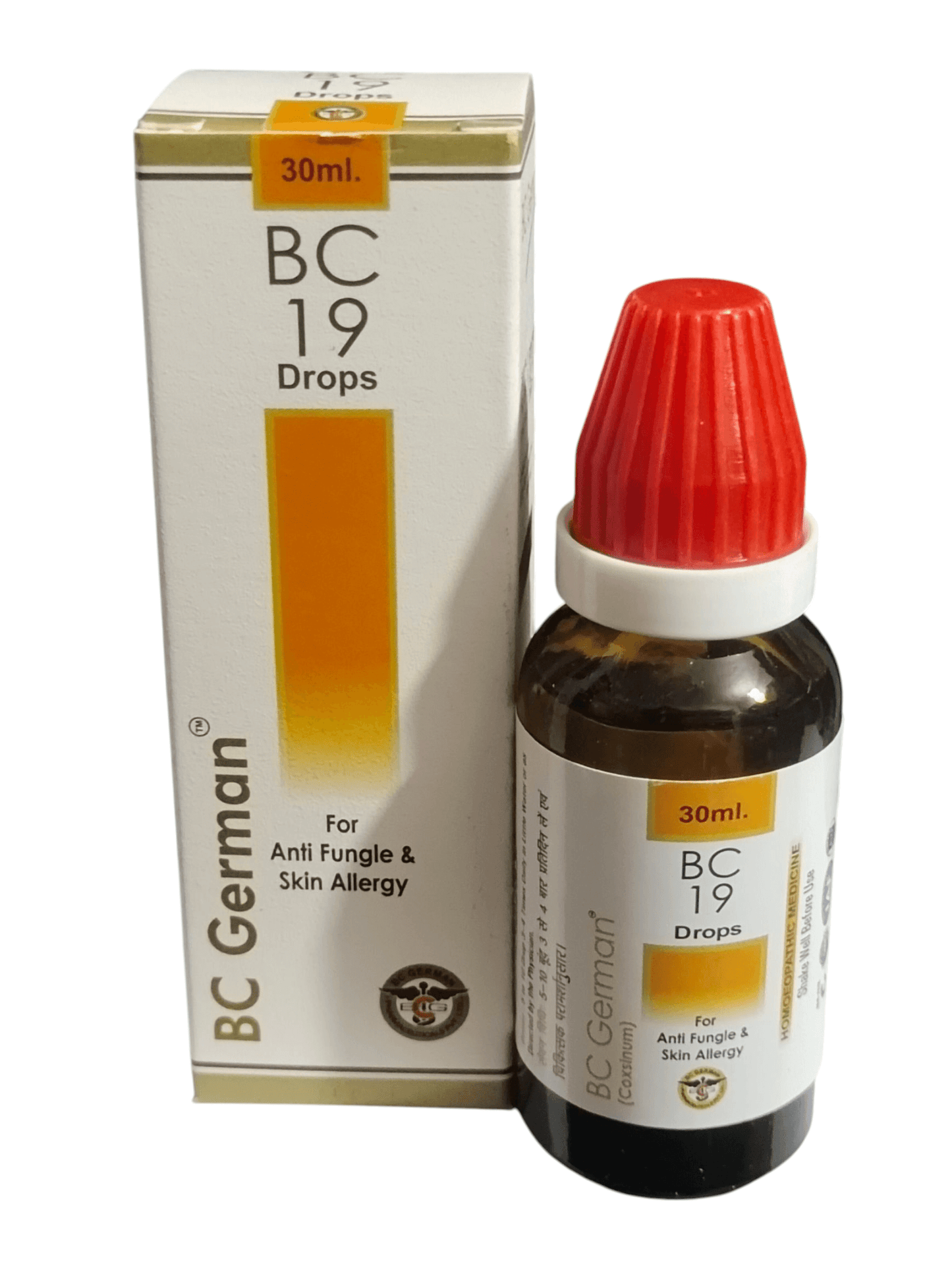 BC German BC 19 Drops bottle and packaging on a white background