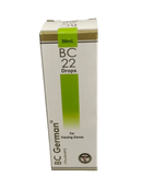 Box of BC 22 Drops with green label on a white background