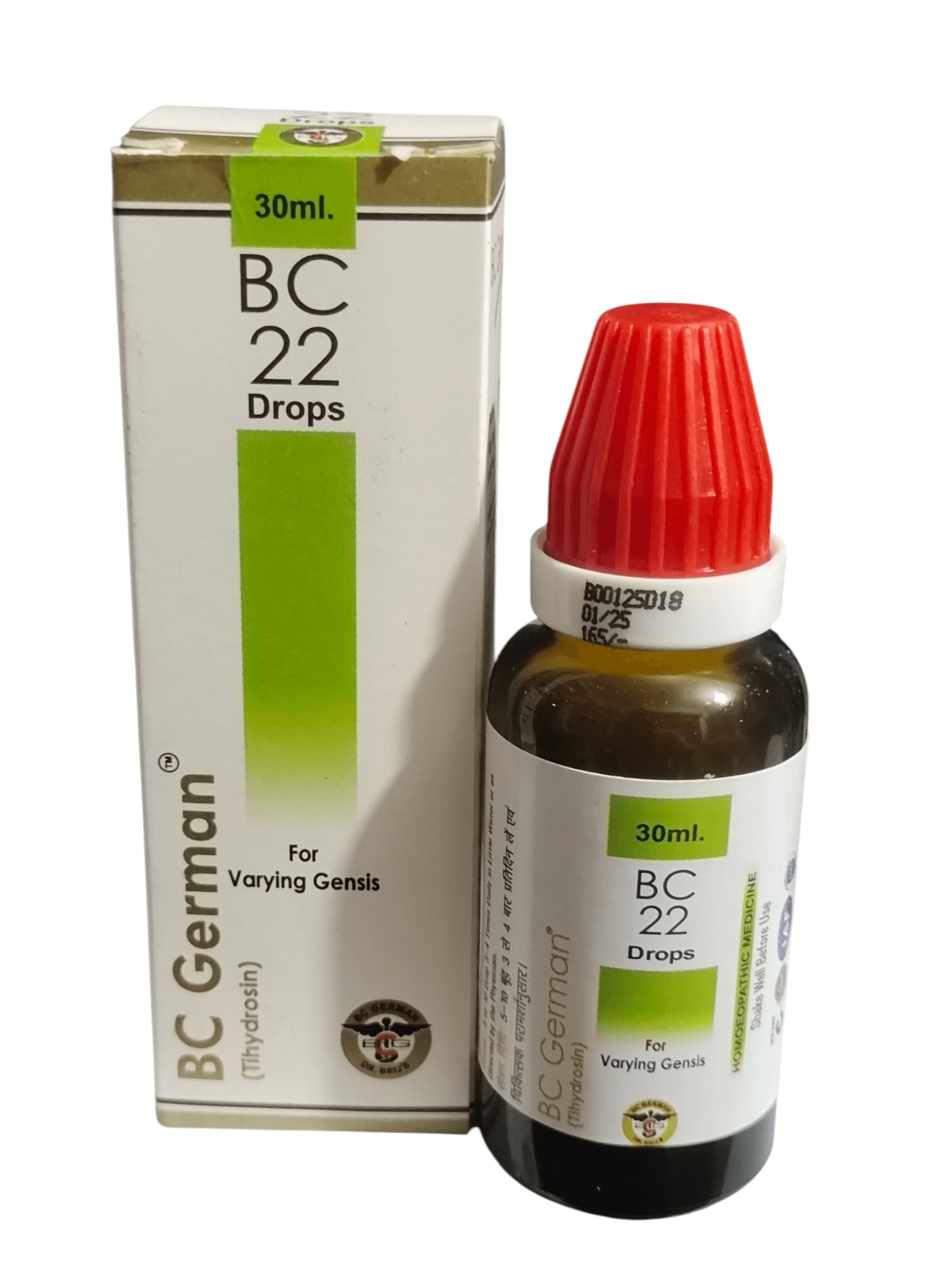 BC German BC 22 Drops bottle and packaging on a white background