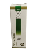 Box of BC German BC 23 Drops for Prostate Glands on a white background
