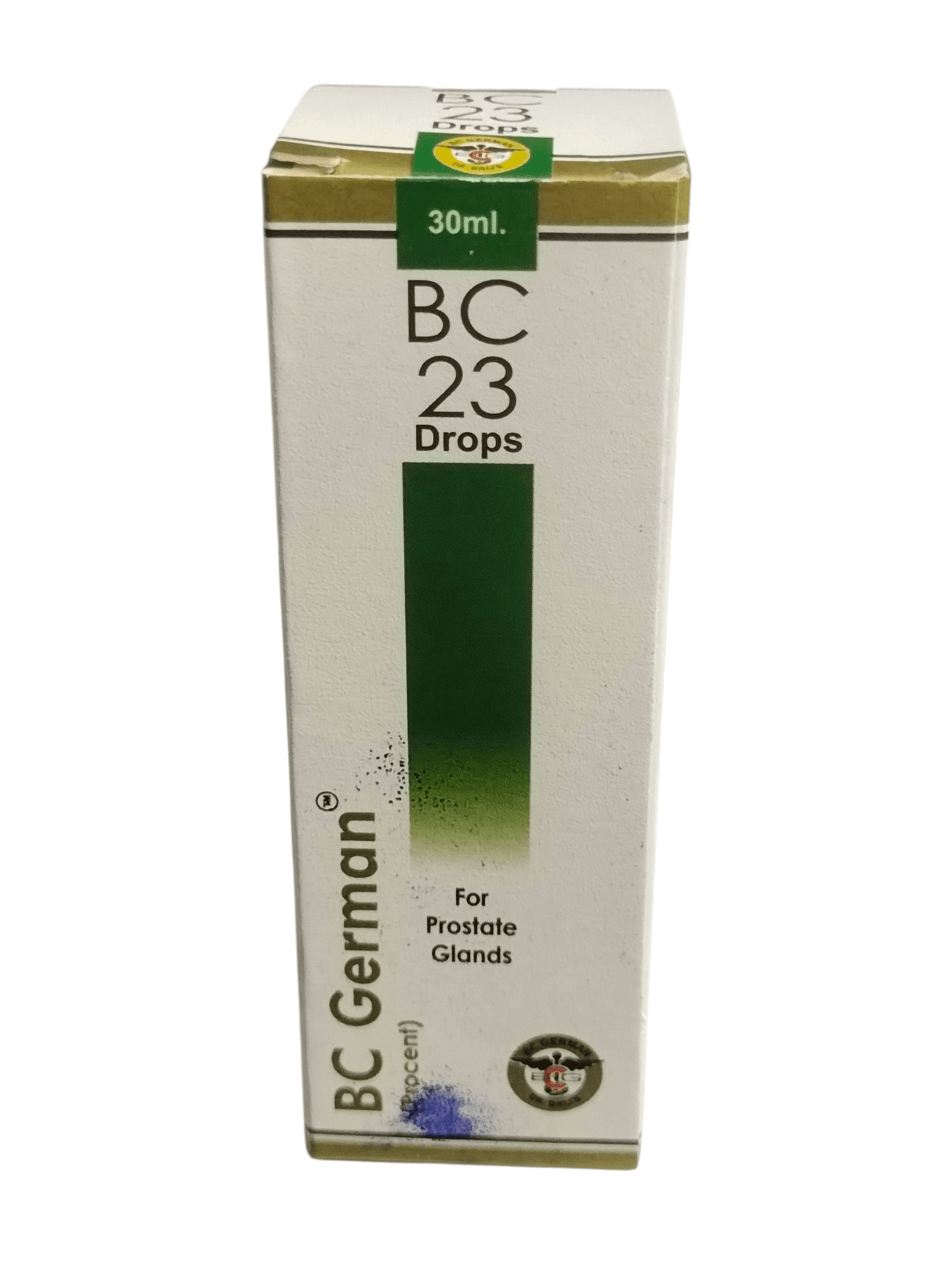 Box of BC 23 Drops for Prostate Glands on a white background