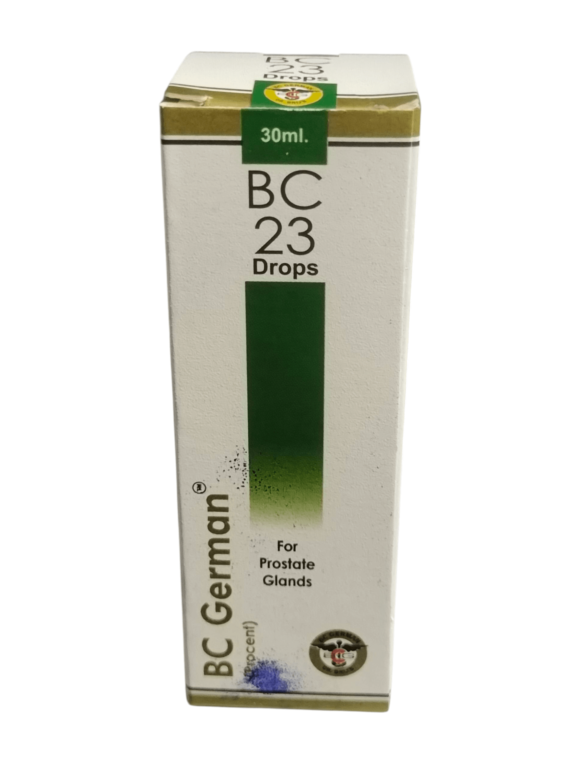 Box of BC 23 Drops for Prostate Glands on a white background
